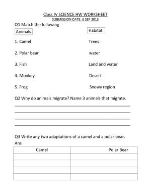 Worksheet for Class 4 Science Animals Habitat Assignment