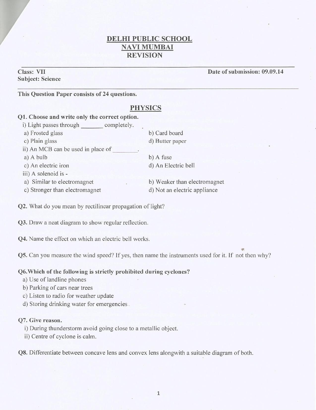 CBSE Worksheets for Class 7 Science Assignment 4 - Page 1