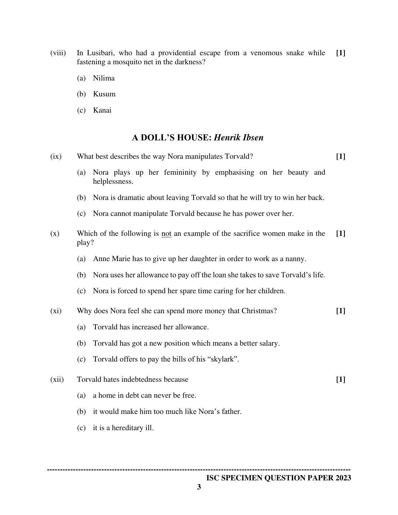 ISC Class 12 Elective English Sample Paper 2023 - Page 3