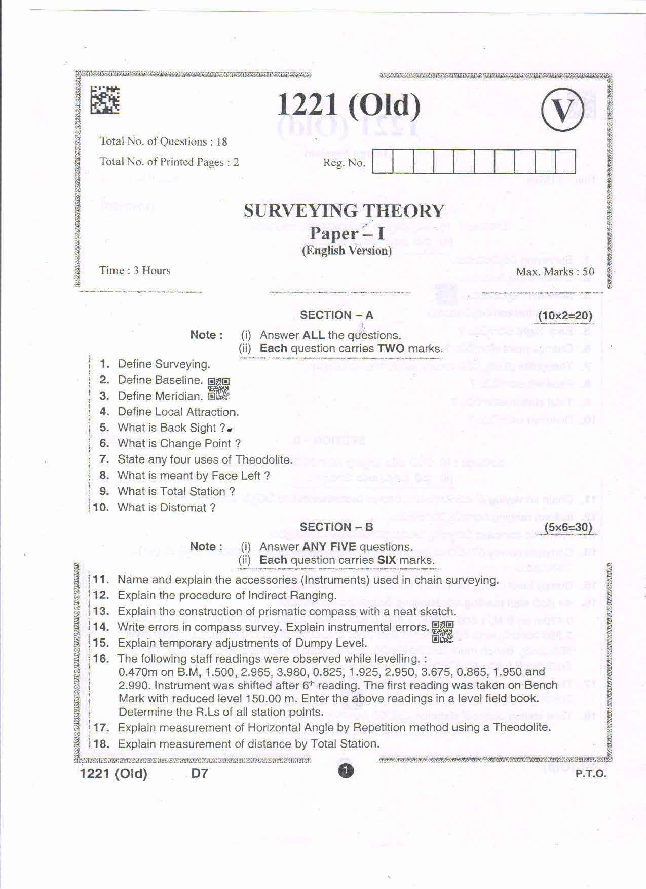 AP Inter 1st Year Surveying_Theory(OLD)-I Question Paper September-2021 - Page 1