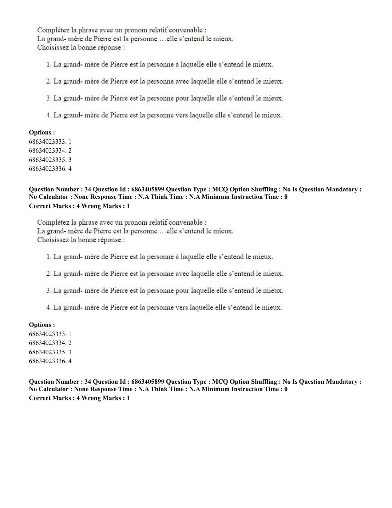 CUET PG 2023: LAQP10 – French (Hindi) - Shift 3 (05-06-2023) Question Paper - Page 50