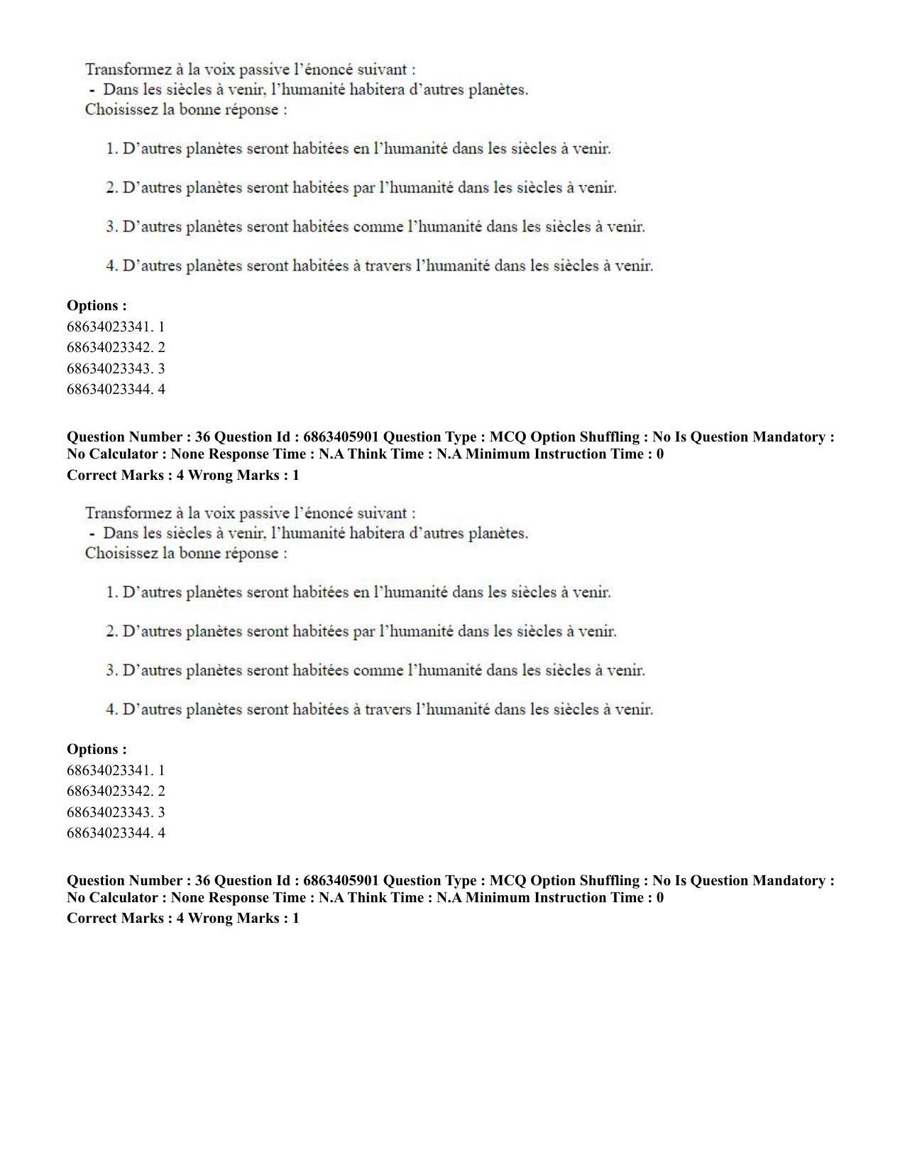 CUET PG 2023: LAQP10 – French (Hindi) - Shift 3 (05-06-2023) Question Paper - Page 53