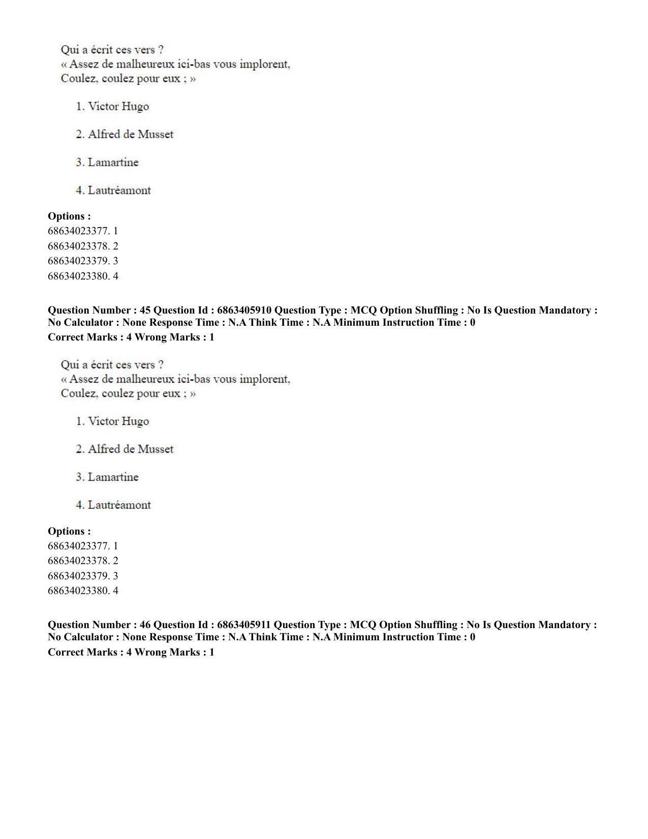 CUET PG 2023: LAQP10 – French (Hindi) - Shift 3 (05-06-2023) Question Paper - Page 65