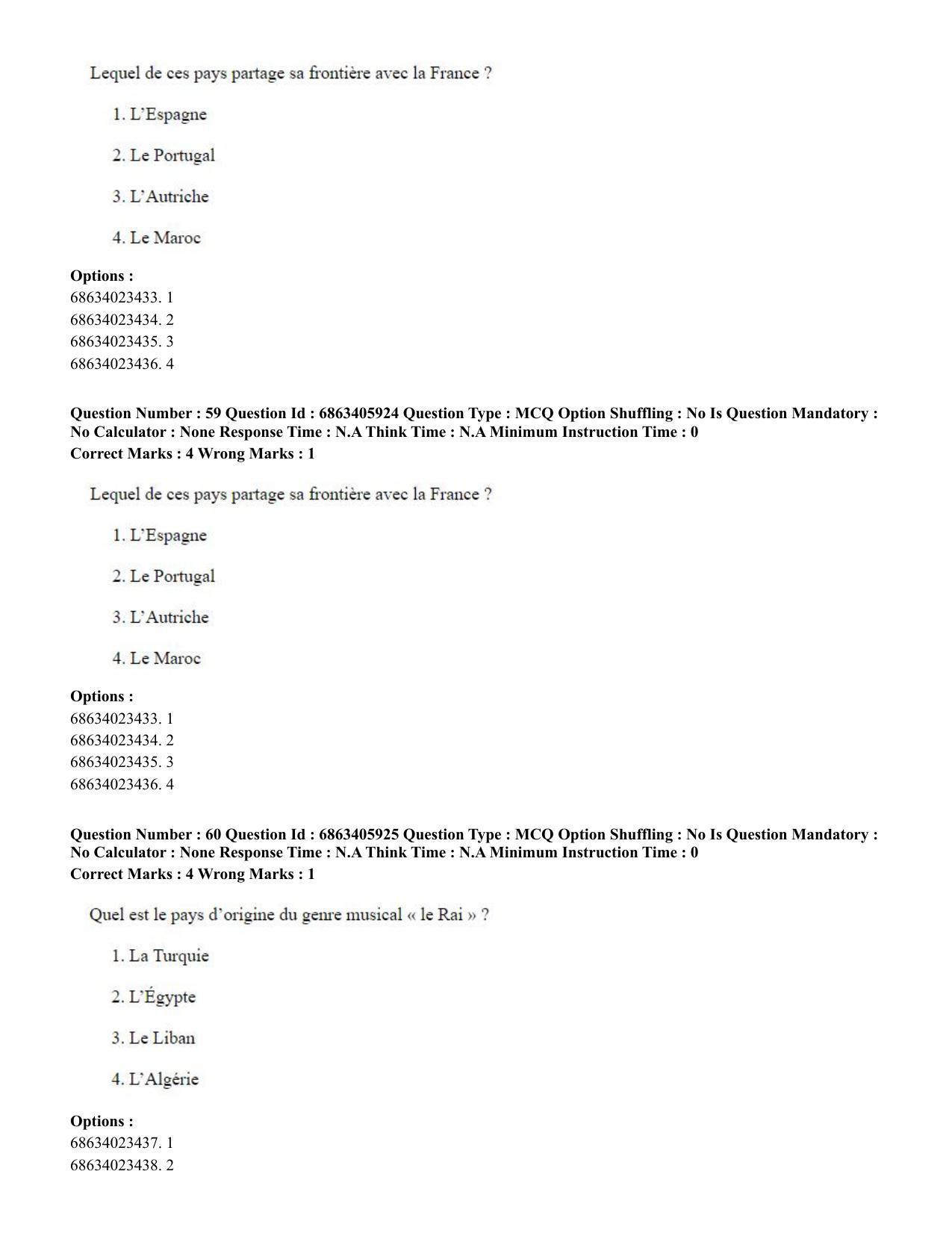 CUET PG 2023: LAQP10 – French (Hindi) - Shift 3 (05-06-2023) Question Paper - Page 82
