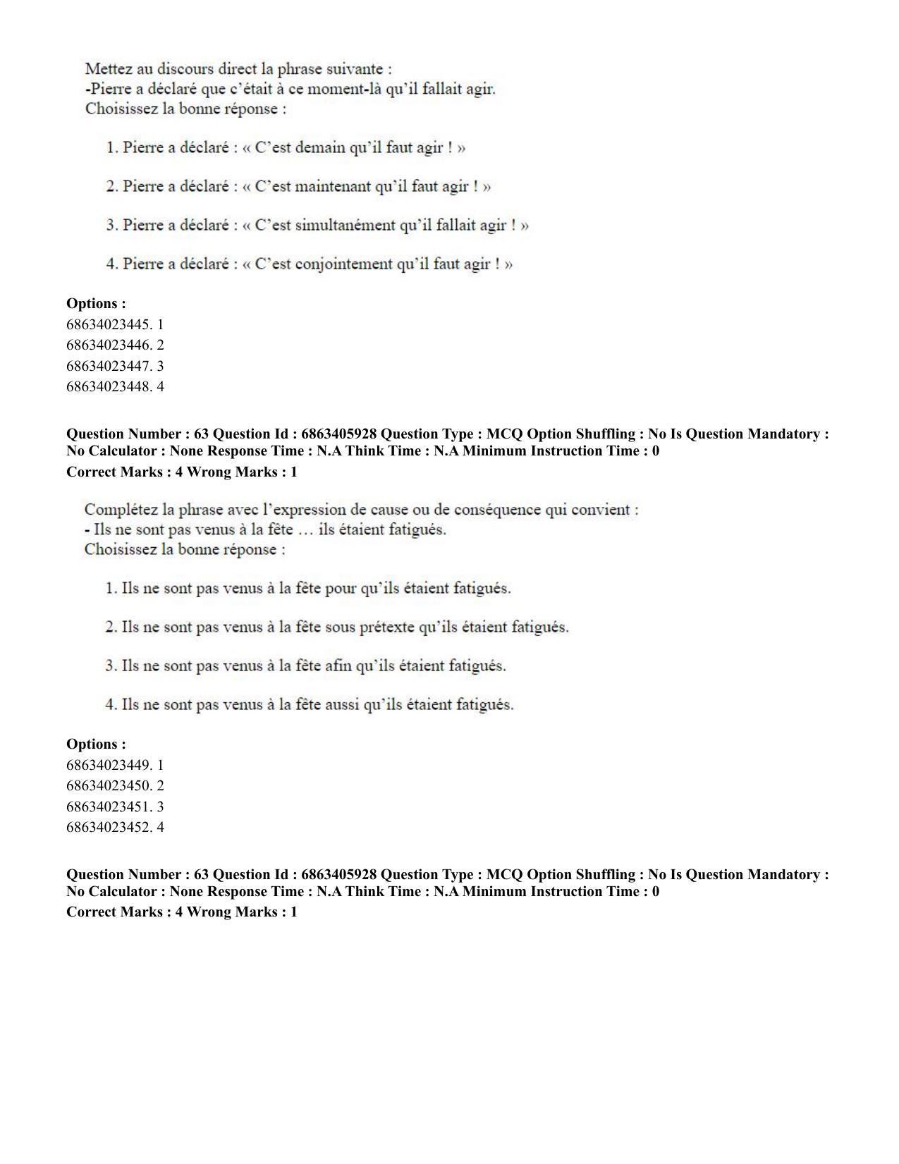 CUET PG 2023: LAQP10 – French (Hindi) - Shift 3 (05-06-2023) Question Paper - Page 86