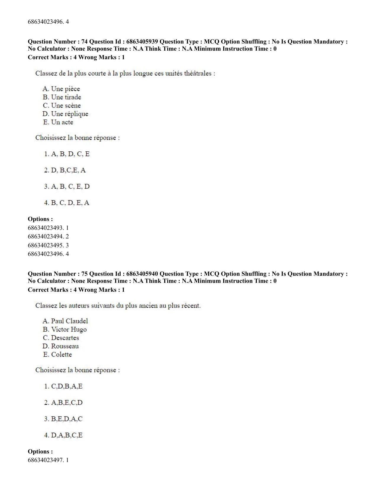 CUET PG 2023: LAQP10 – French (Hindi) - Shift 3 (05-06-2023) Question Paper - Page 104