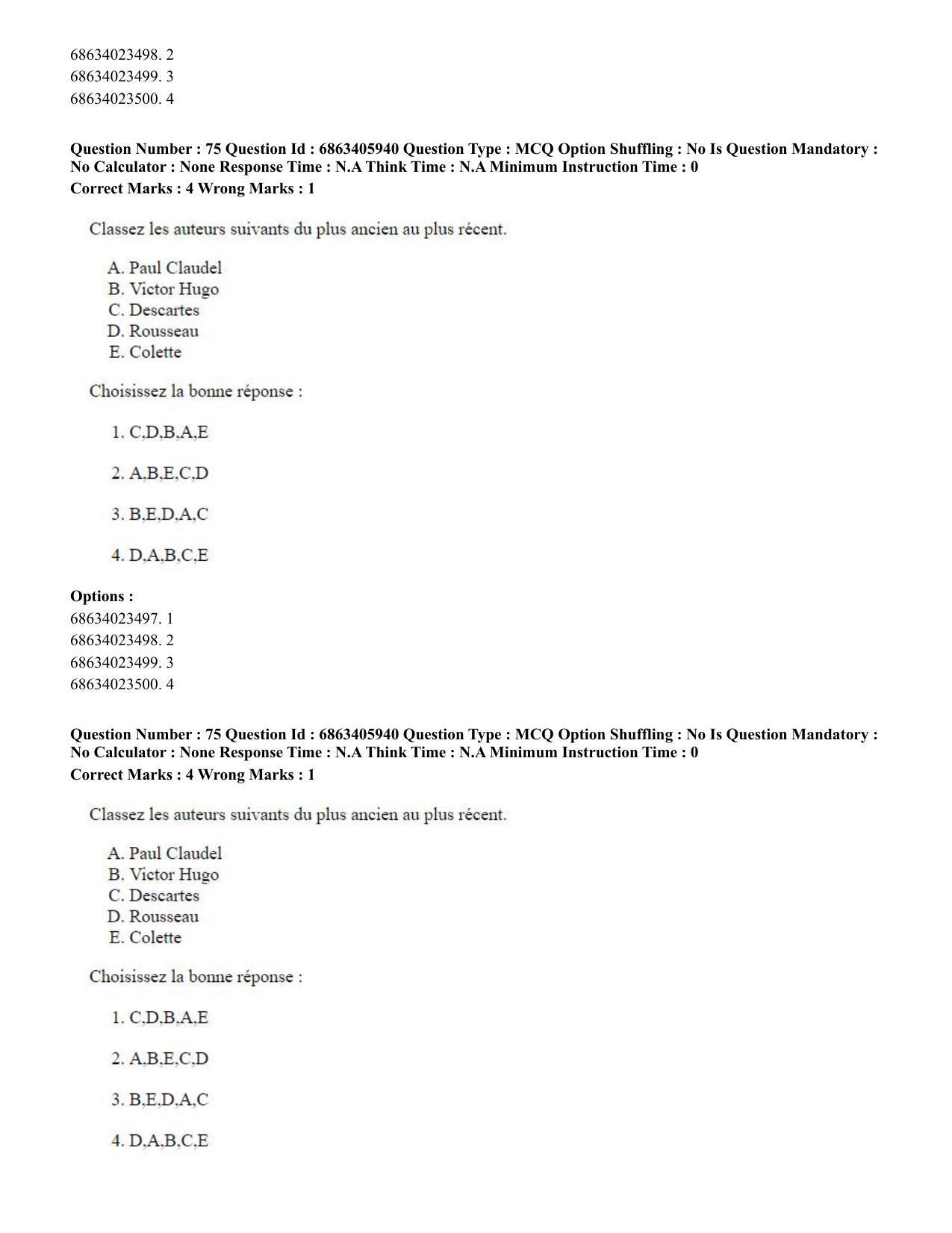 CUET PG 2023: LAQP10 – French (Hindi) - Shift 3 (05-06-2023) Question Paper - Page 105