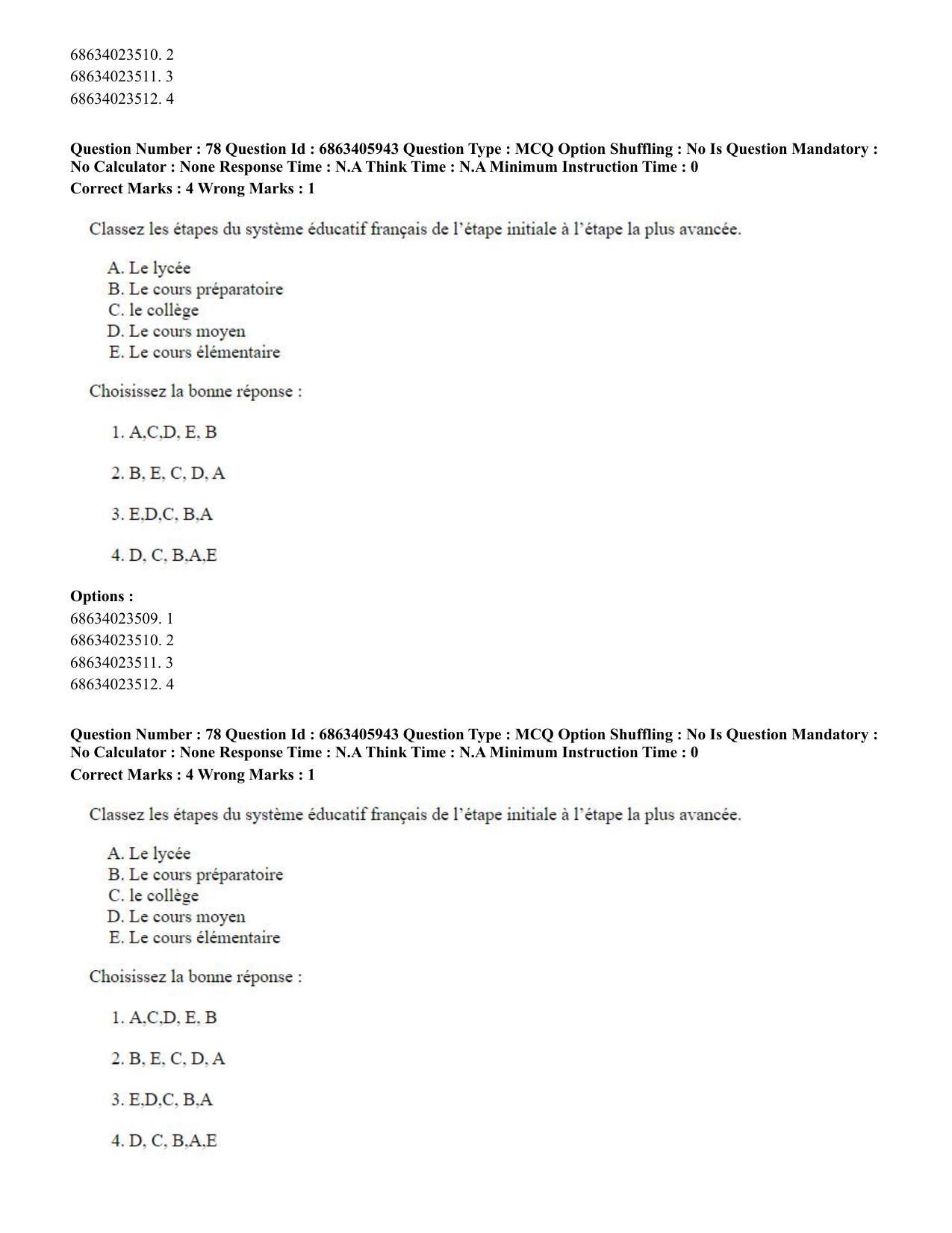CUET PG 2023: LAQP10 – French (Hindi) - Shift 3 (05-06-2023) Question Paper - Page 110