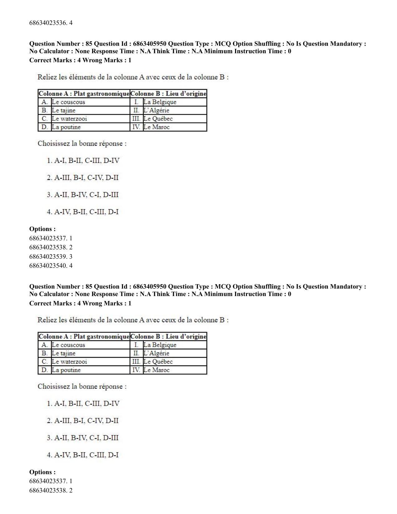 CUET PG 2023: LAQP10 – French (Hindi) - Shift 3 (05-06-2023) Question Paper - Page 121