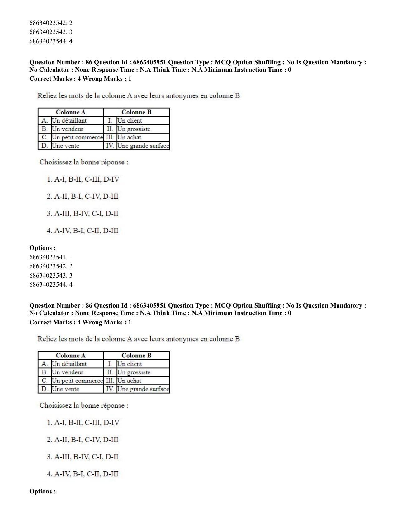 CUET PG 2023: LAQP10 – French (Hindi) - Shift 3 (05-06-2023) Question Paper - Page 123