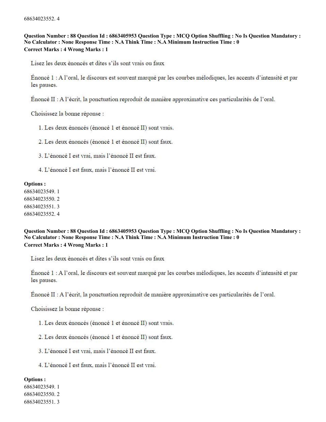 CUET PG 2023: LAQP10 – French (Hindi) - Shift 3 (05-06-2023) Question Paper - Page 126