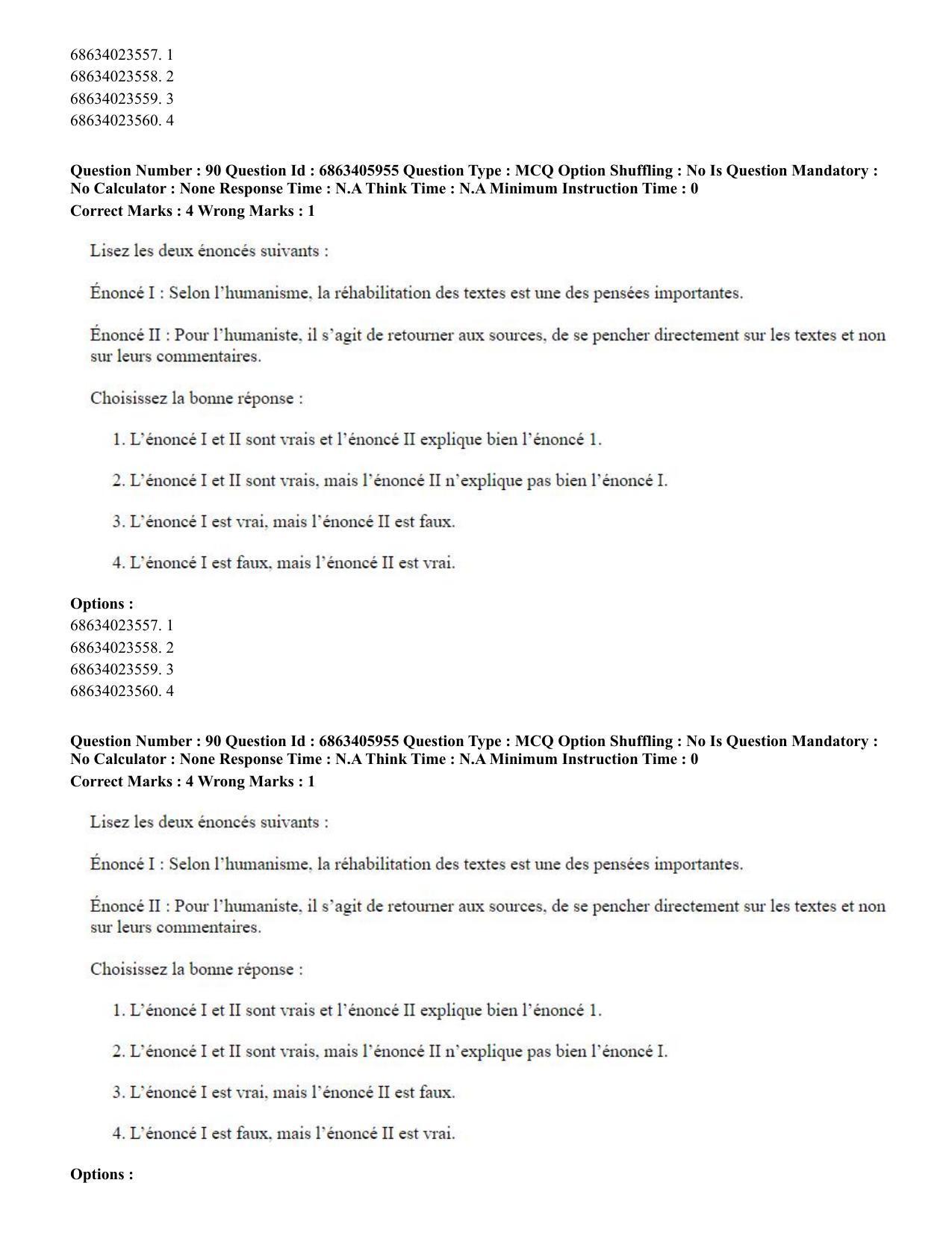 CUET PG 2023: LAQP10 – French (Hindi) - Shift 3 (05-06-2023) Question Paper - Page 129