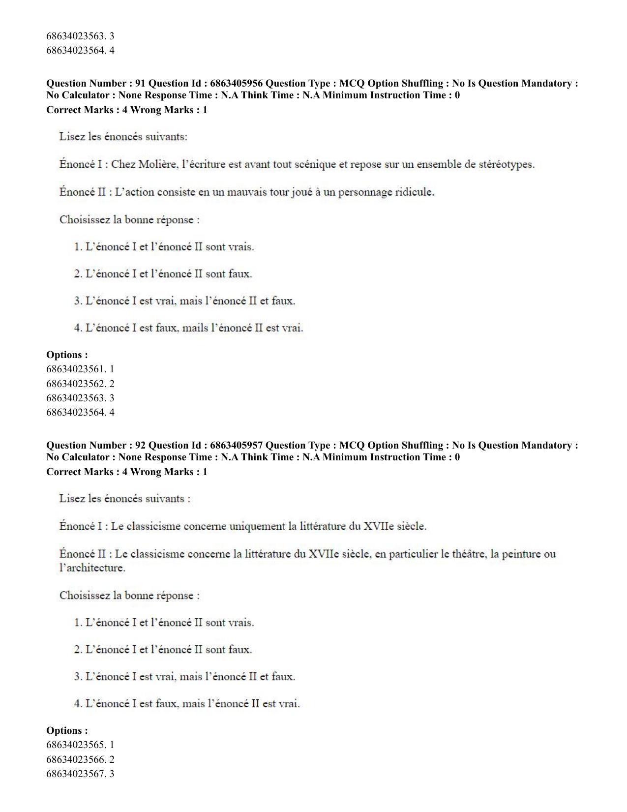 CUET PG 2023: LAQP10 – French (Hindi) - Shift 3 (05-06-2023) Question Paper - Page 131
