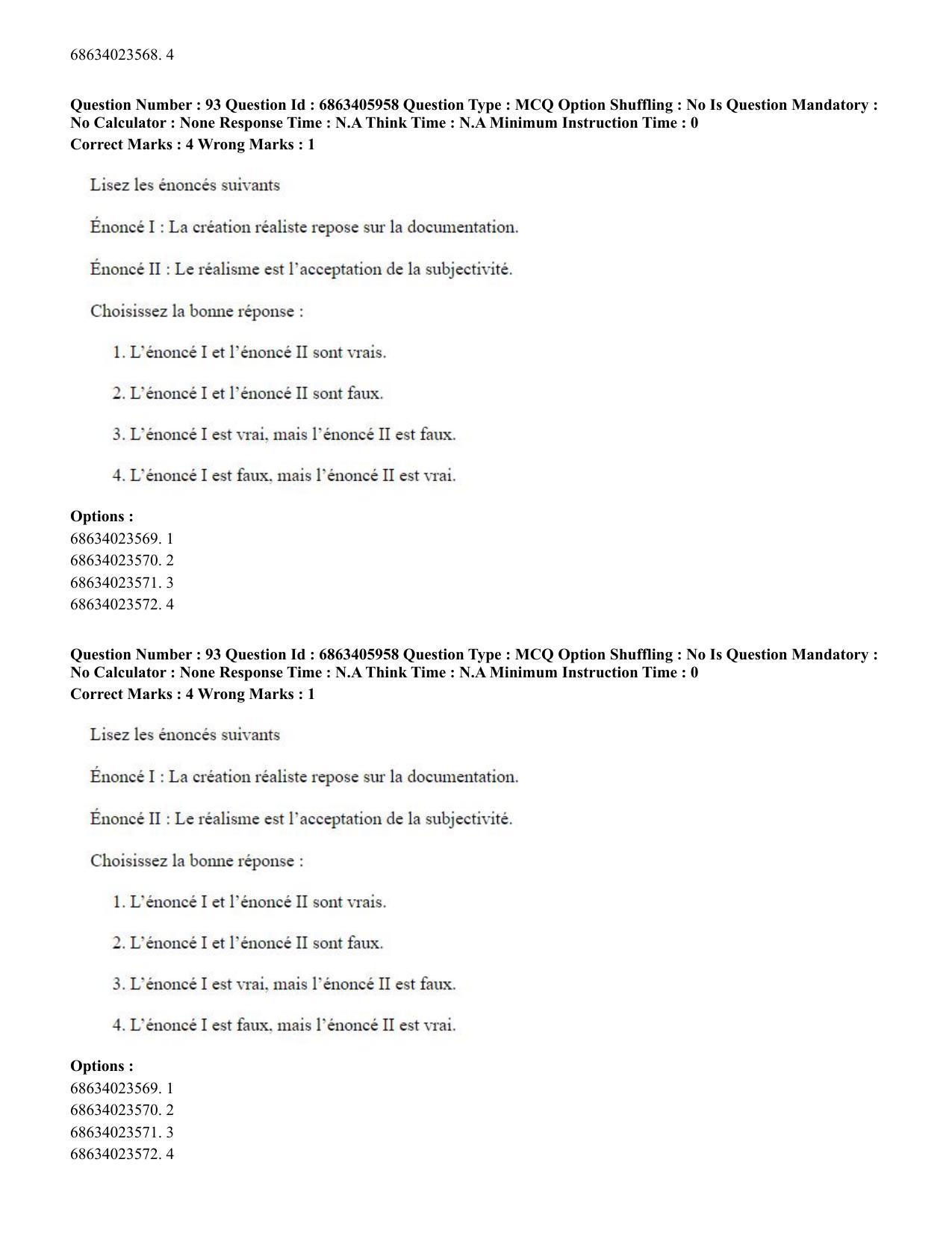 CUET PG 2023: LAQP10 – French (Hindi) - Shift 3 (05-06-2023) Question Paper - Page 133
