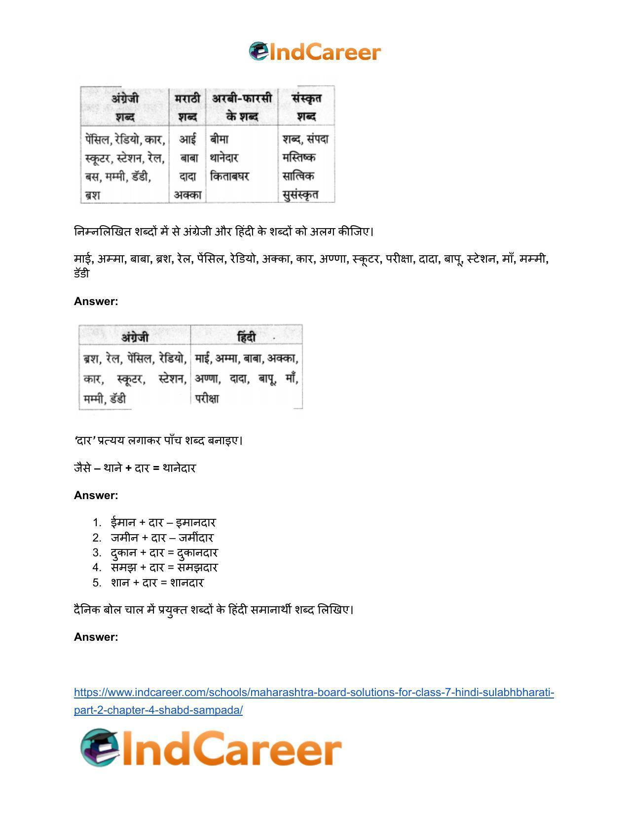Maharashtra Board Solutions for Class 7- Hindi Sulabhbharati (Part 2): Chapter 4- शब्द संपदा - Page 13