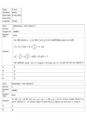 JEE Mains 2022: B.Arch Punjabi (Shift 1) 30-07-2022 Question Paper