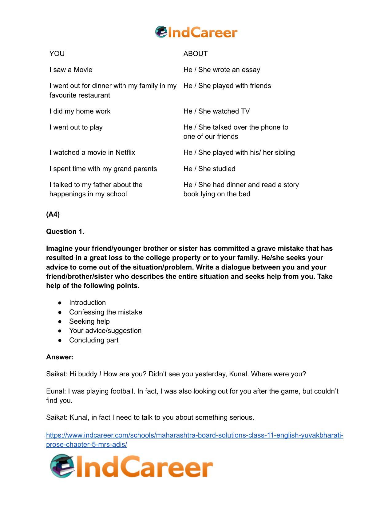 Maharashtra Board Solutions Class 11-English Yuvakbharati (Prose): Chapter 5- Mrs. Adis - Page 5