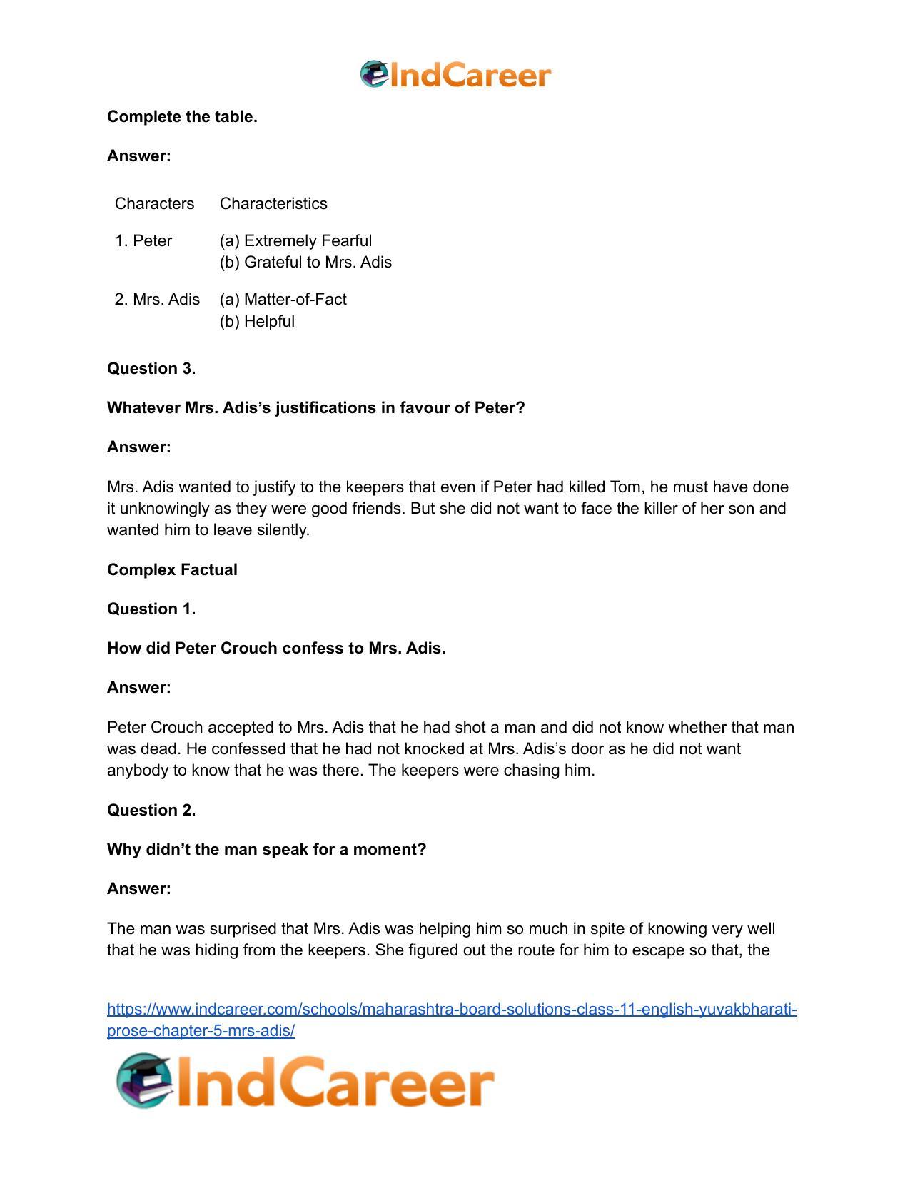 Maharashtra Board Solutions Class 11-English Yuvakbharati (Prose): Chapter 5- Mrs. Adis - Page 10