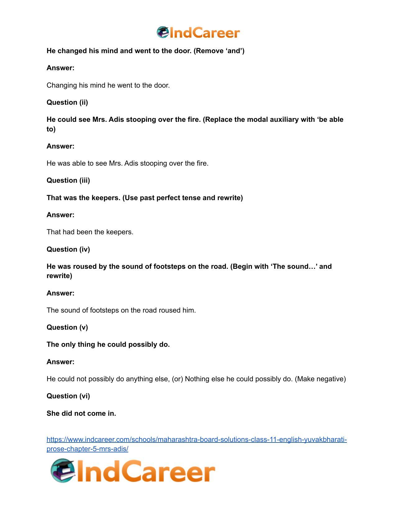 Maharashtra Board Solutions Class 11-English Yuvakbharati (Prose): Chapter 5- Mrs. Adis - Page 13