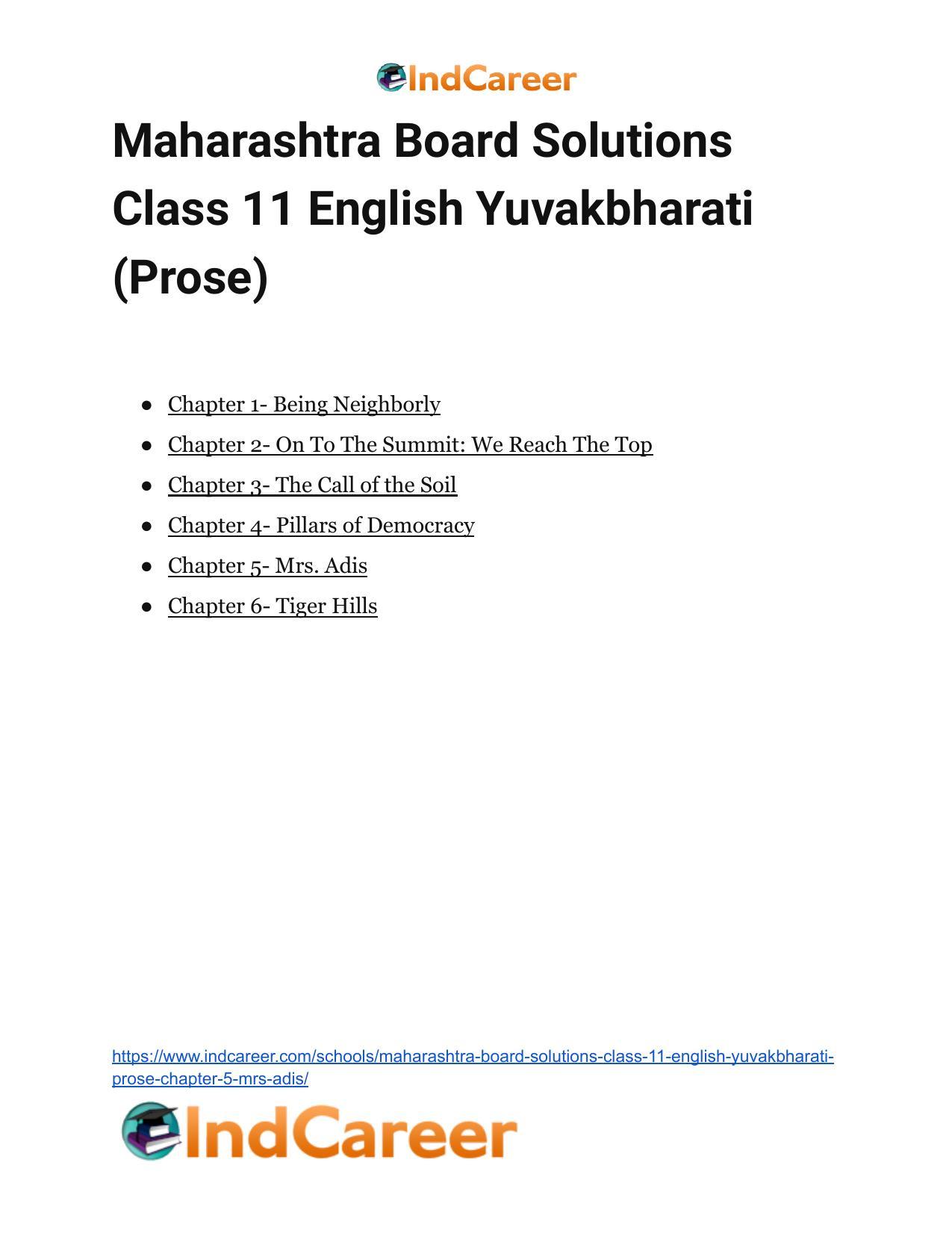 Maharashtra Board Solutions Class 11-English Yuvakbharati (Prose): Chapter 5- Mrs. Adis - Page 17