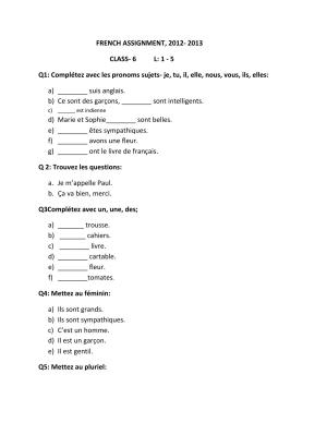 CBSE Worksheets for Class 6 French Assignment 8