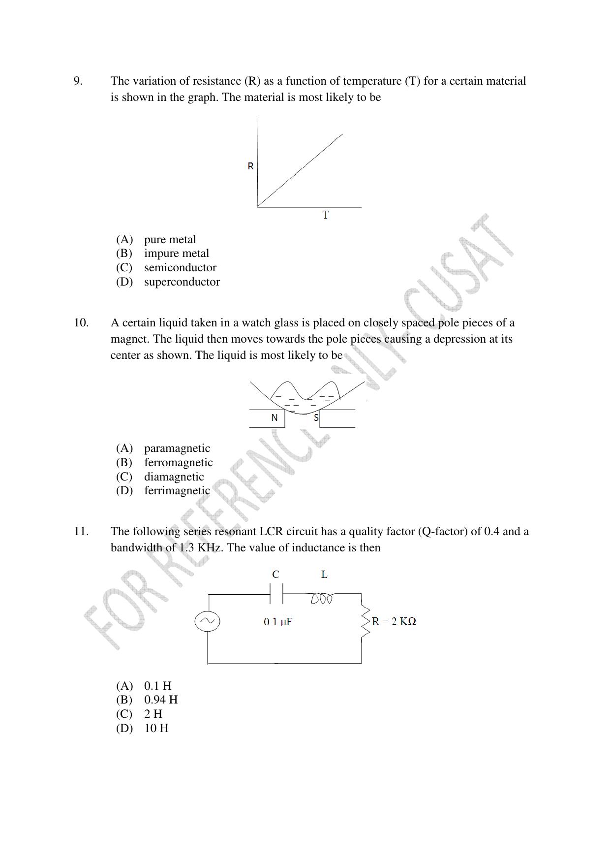 CUSAT CAT 2022 Test in Physics Chemistry and Mathematics Fourth Shift Question Paper - Page 3