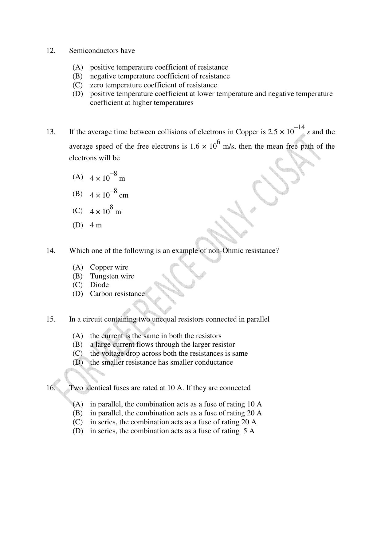 CUSAT CAT 2022 Test in Physics Chemistry and Mathematics Fourth Shift Question Paper - Page 4