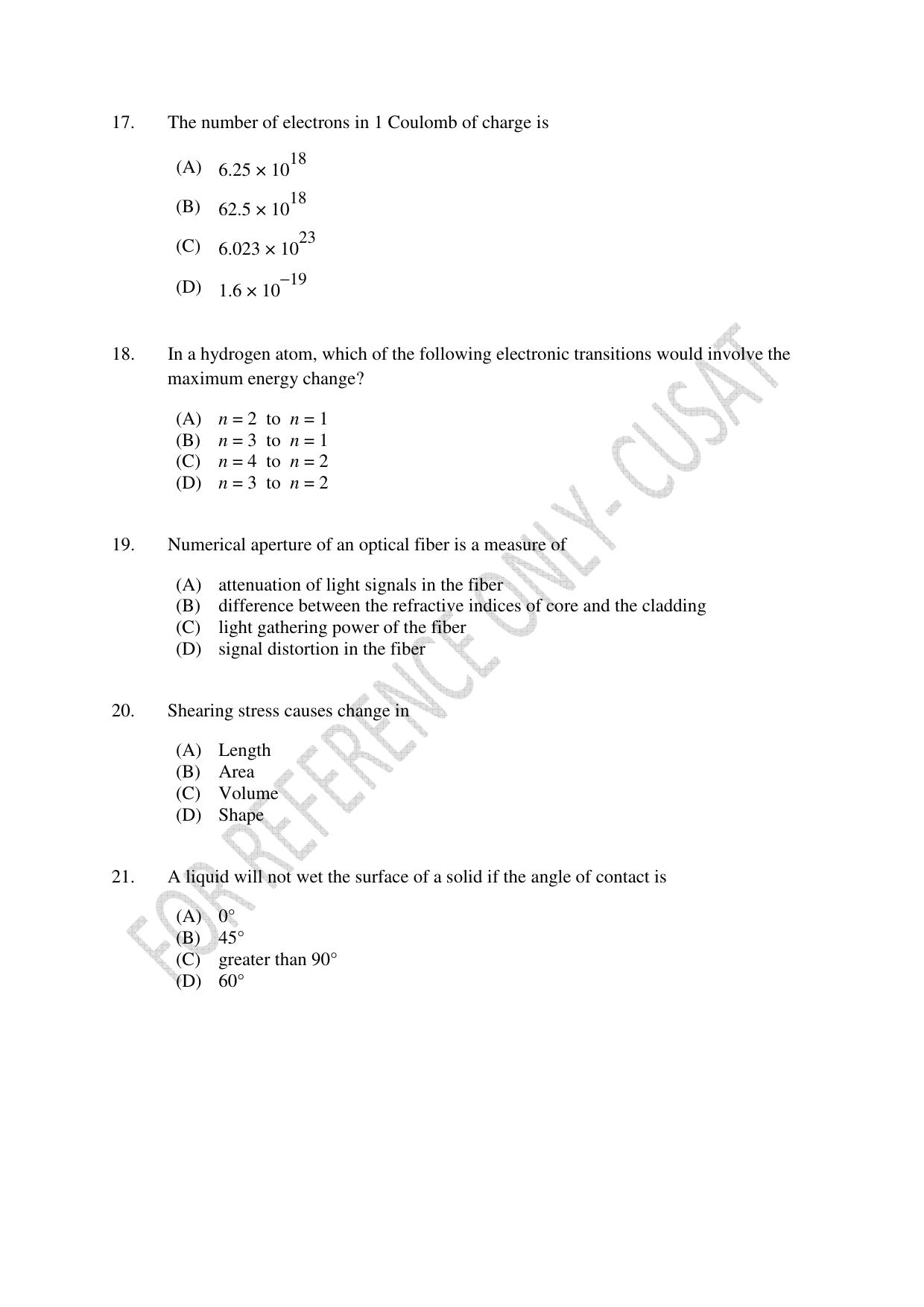 CUSAT CAT 2022 Test in Physics Chemistry and Mathematics Fourth Shift Question Paper - Page 5