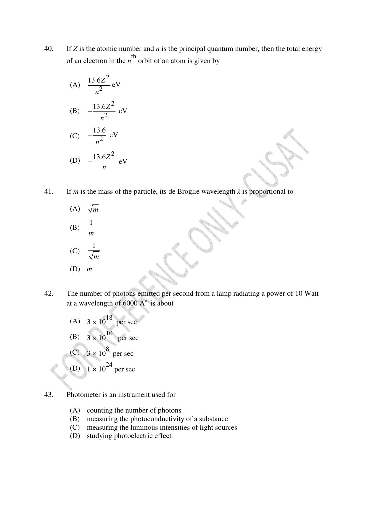 CUSAT CAT 2022 Test in Physics Chemistry and Mathematics Fourth Shift Question Paper - Page 10