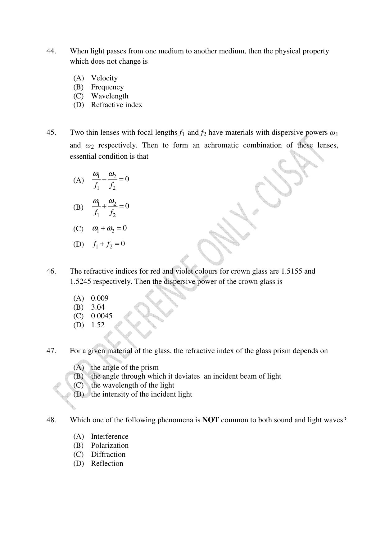 CUSAT CAT 2022 Test in Physics Chemistry and Mathematics Fourth Shift Question Paper - Page 11