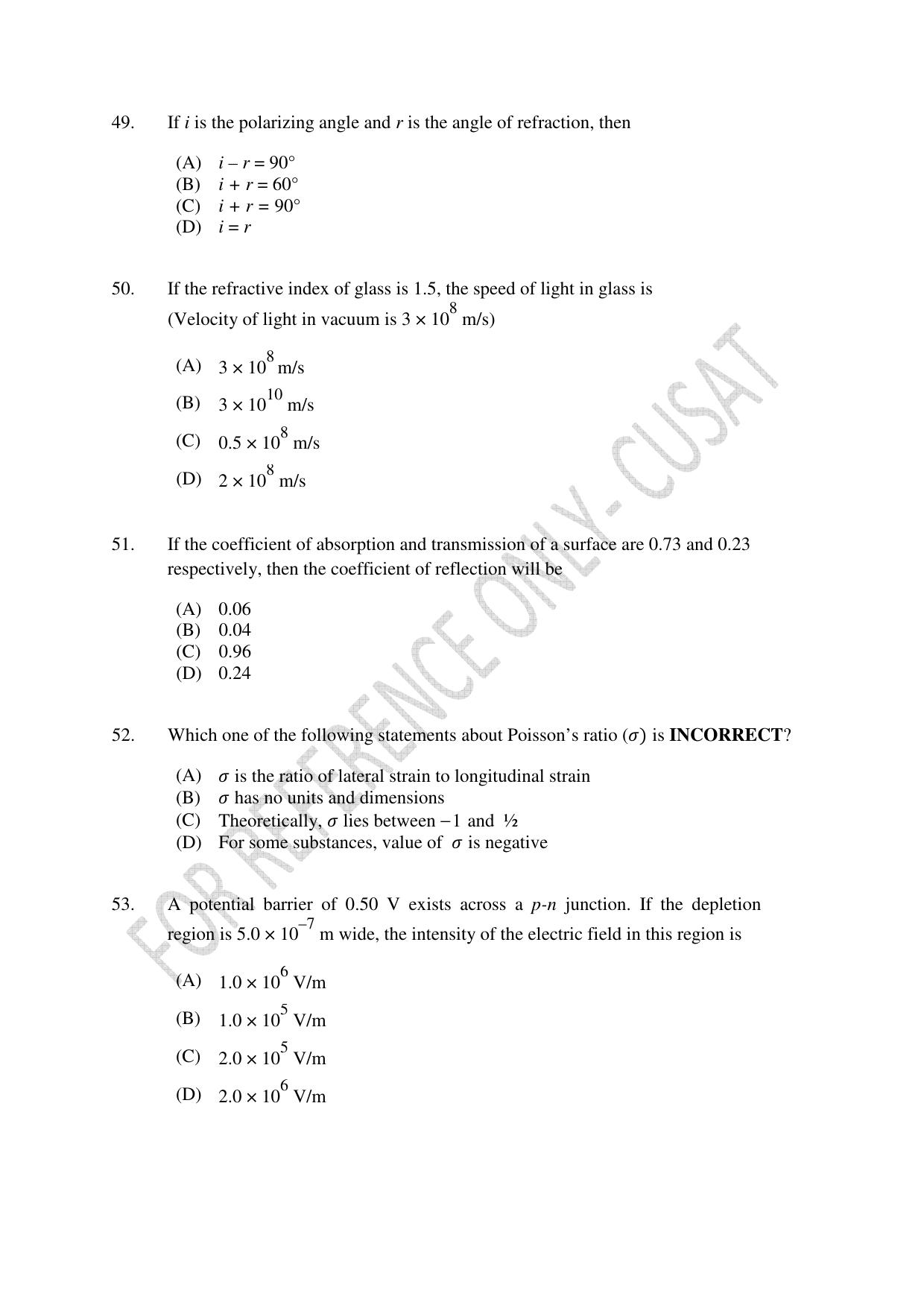 CUSAT CAT 2022 Test in Physics Chemistry and Mathematics Fourth Shift Question Paper - Page 12