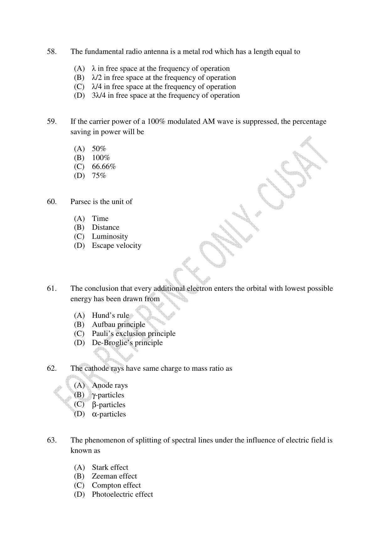 CUSAT CAT 2022 Test in Physics Chemistry and Mathematics Fourth Shift Question Paper - Page 14