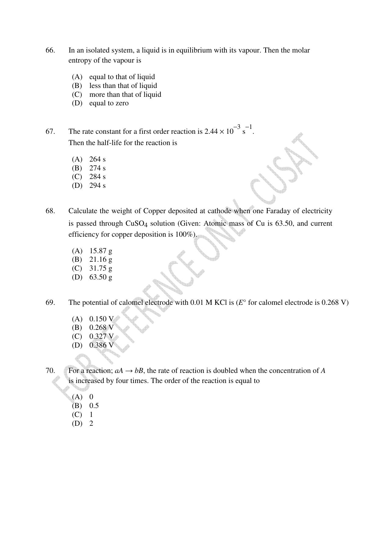 CUSAT CAT 2022 Test in Physics Chemistry and Mathematics Fourth Shift Question Paper - Page 16