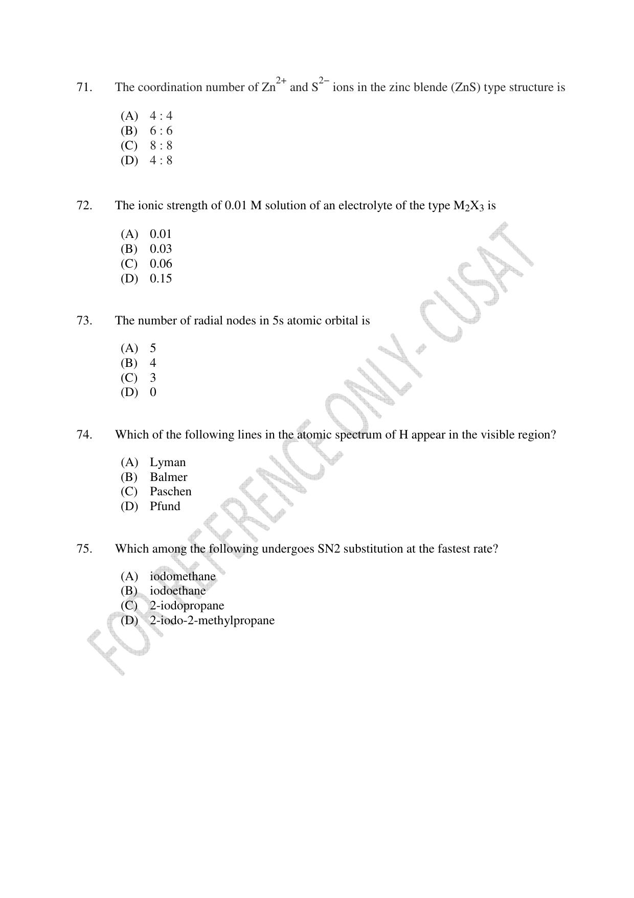 CUSAT CAT 2022 Test in Physics Chemistry and Mathematics Fourth Shift Question Paper - Page 17