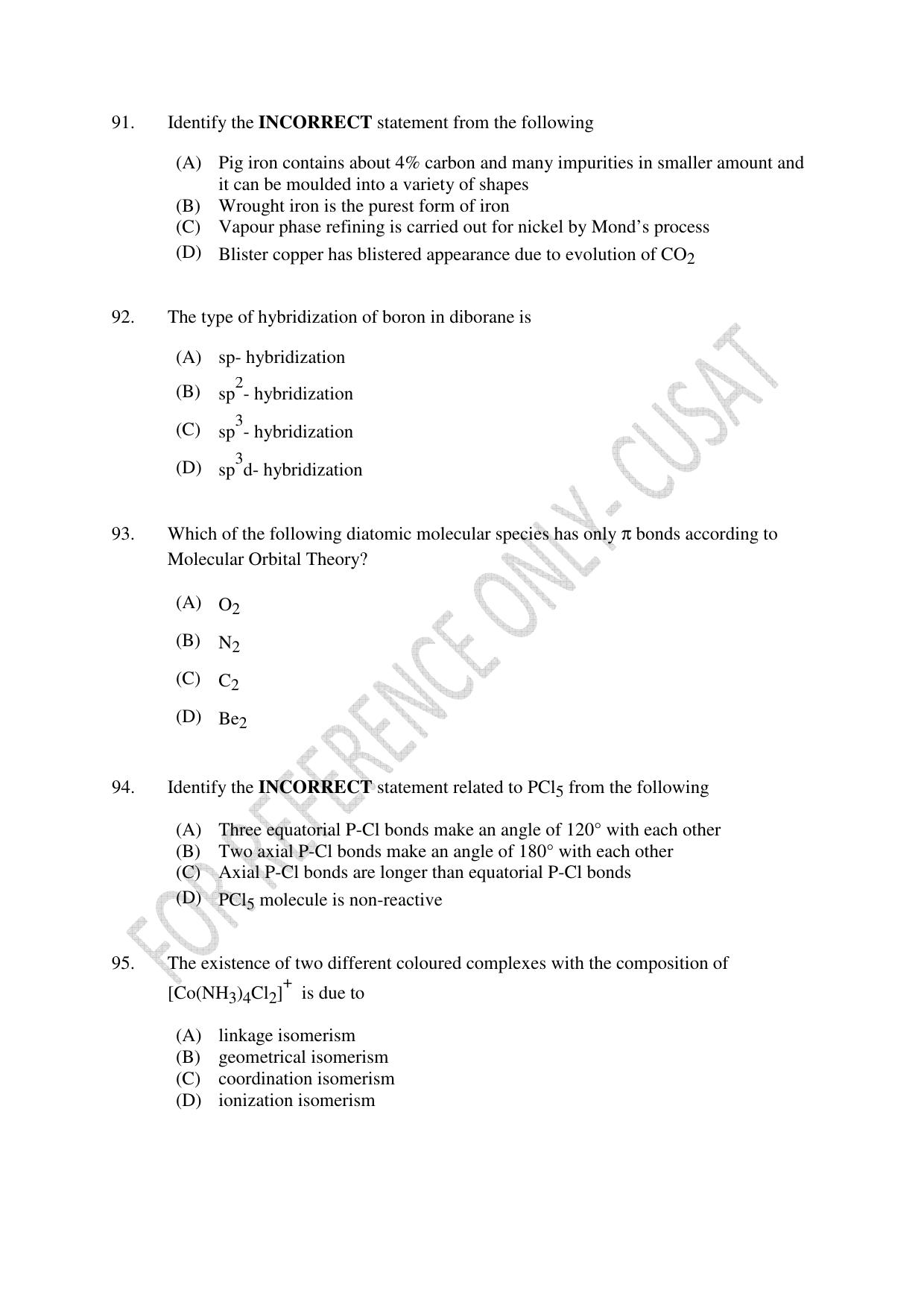 CUSAT CAT 2022 Test in Physics Chemistry and Mathematics Fourth Shift Question Paper - Page 23