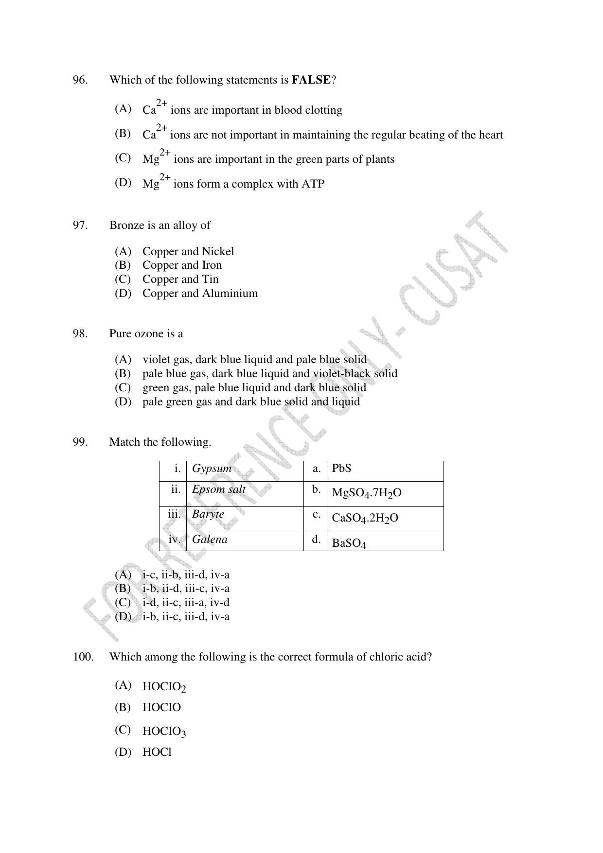 CUSAT CAT 2022 Test in Physics Chemistry and Mathematics Fourth Shift Question Paper - Page 24