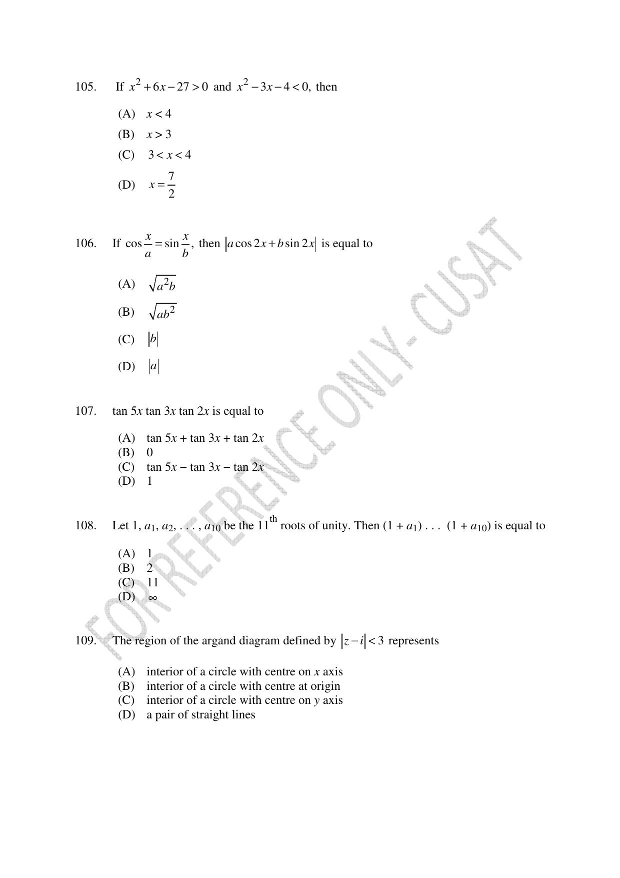 CUSAT CAT 2022 Test in Physics Chemistry and Mathematics Fourth Shift Question Paper - Page 26