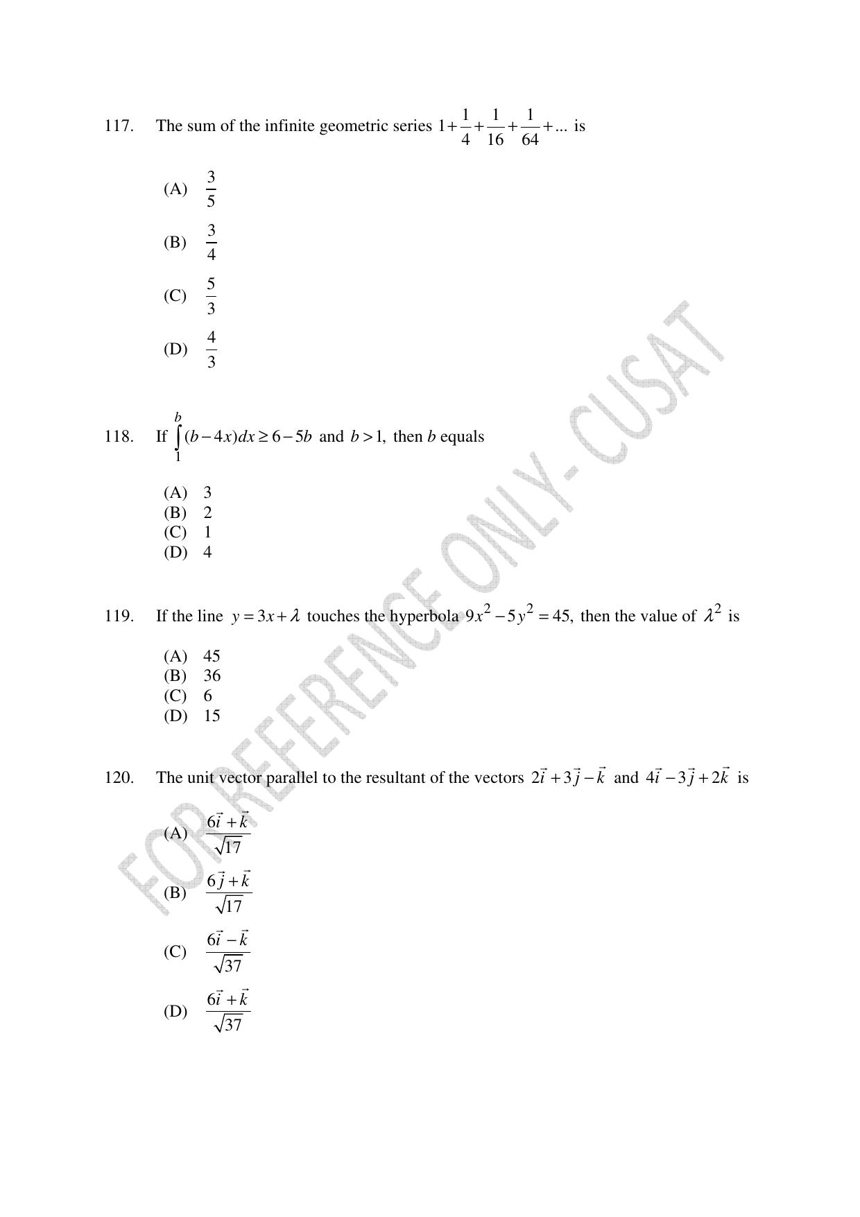 CUSAT CAT 2022 Test in Physics Chemistry and Mathematics Fourth Shift Question Paper - Page 29