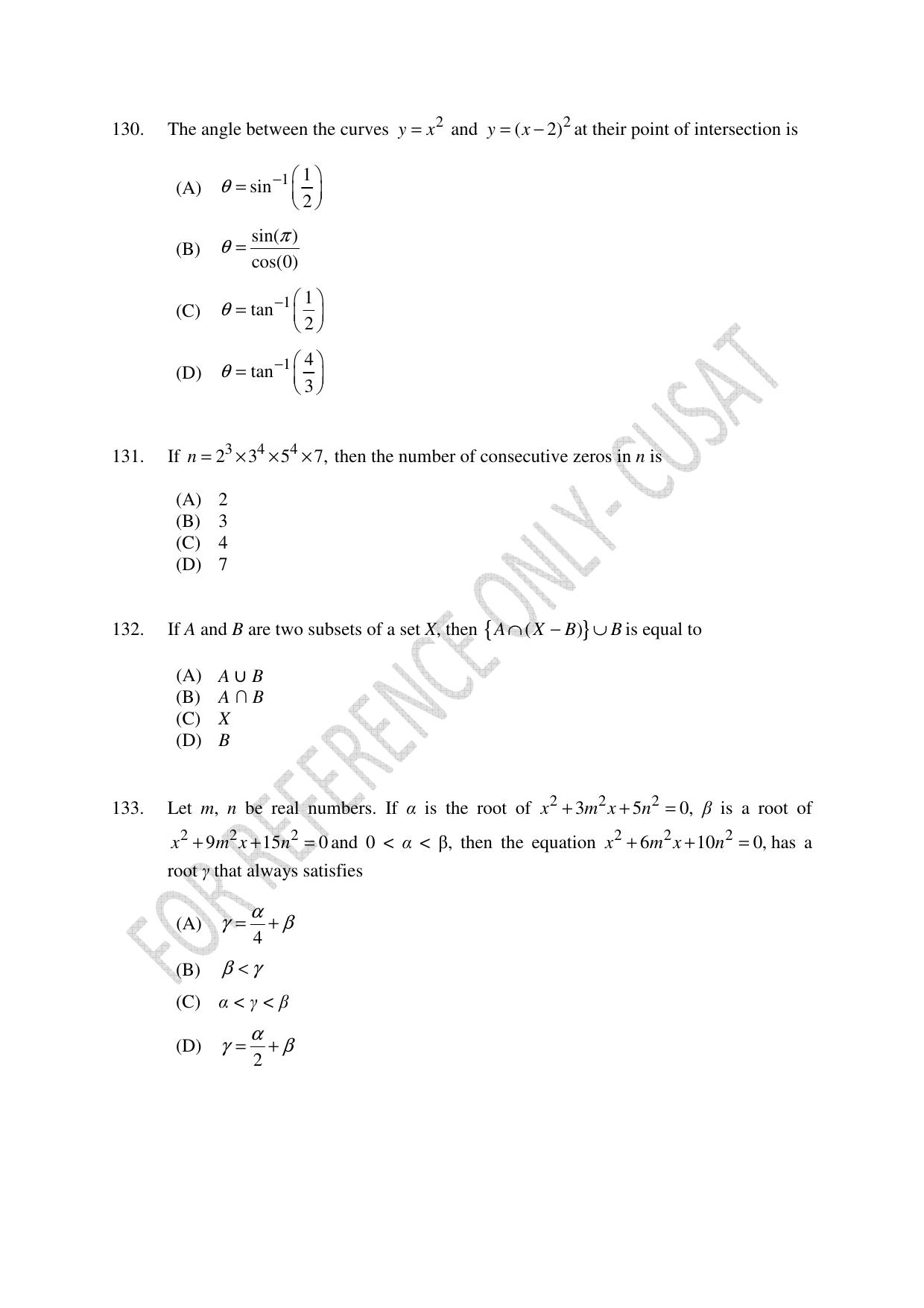 CUSAT CAT 2022 Test in Physics Chemistry and Mathematics Fourth Shift Question Paper - Page 33