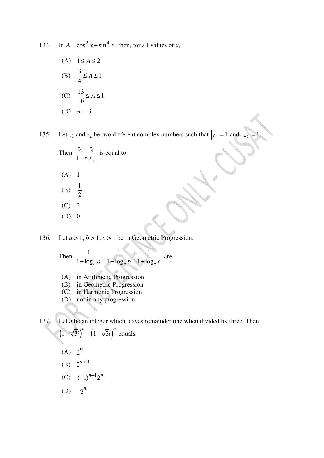 CUSAT CAT 2022 Test in Physics Chemistry and Mathematics Fourth Shift Question Paper - Page 34