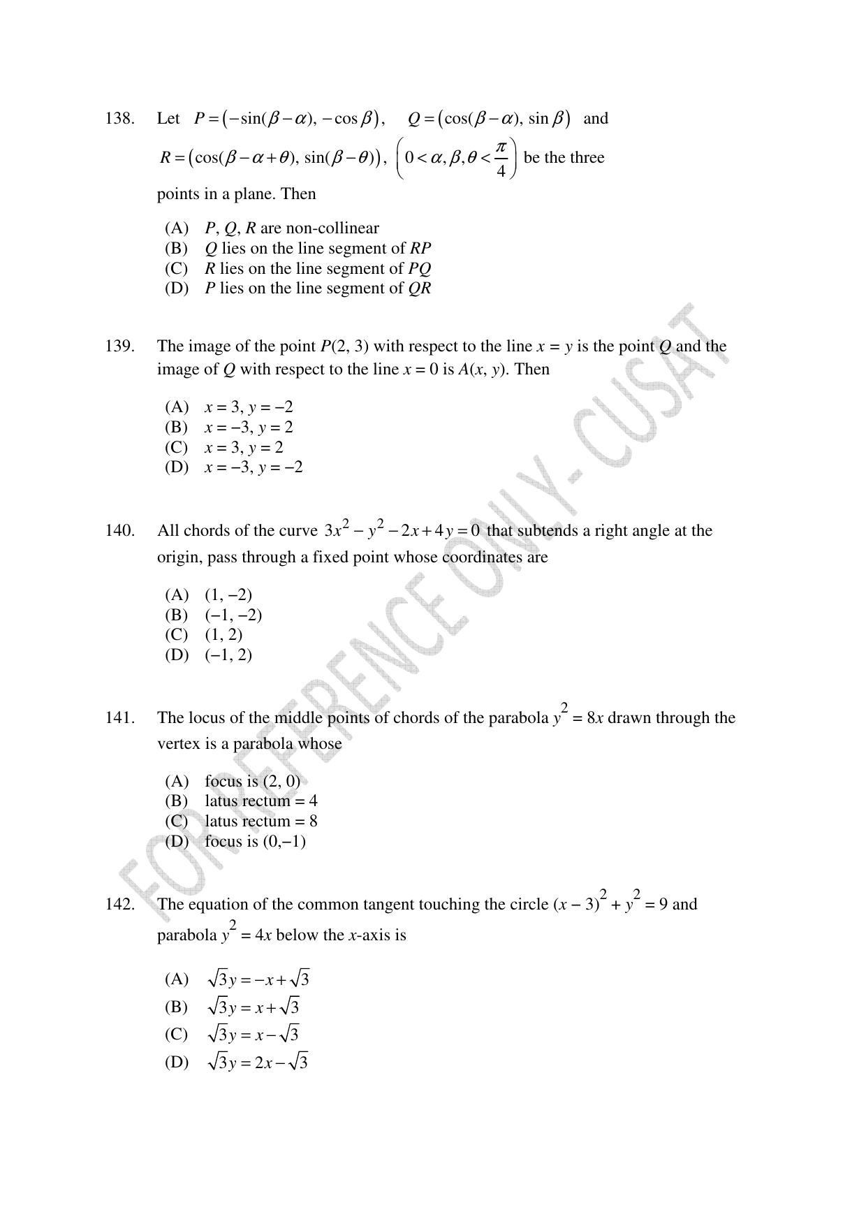 CUSAT CAT 2022 Test in Physics Chemistry and Mathematics Fourth Shift Question Paper - Page 35