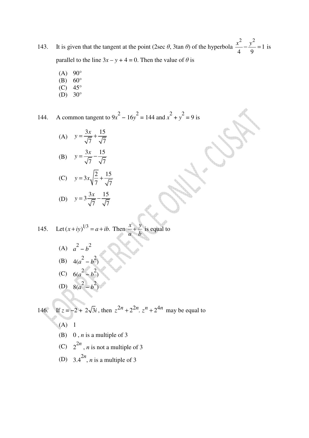 CUSAT CAT 2022 Test in Physics Chemistry and Mathematics Fourth Shift Question Paper - Page 36