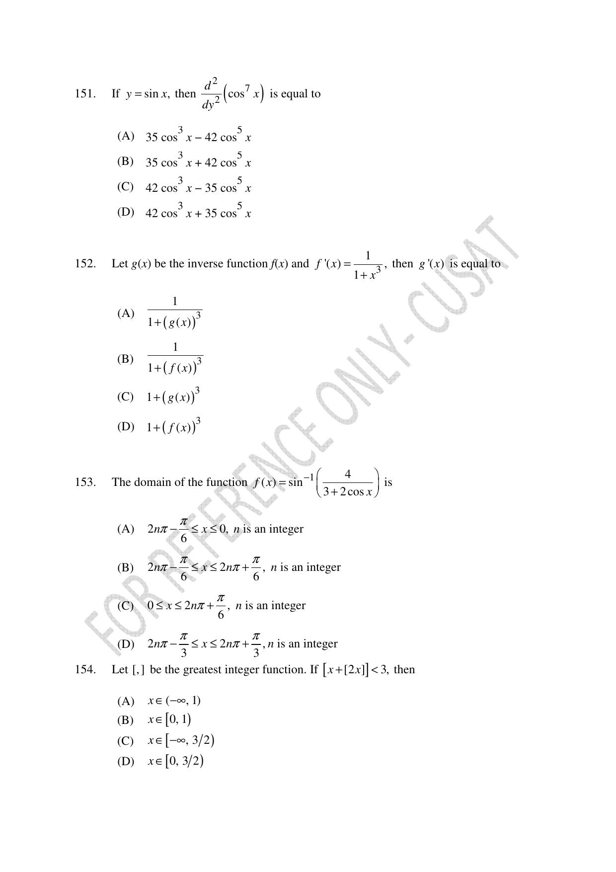 CUSAT CAT 2022 Test in Physics Chemistry and Mathematics Fourth Shift Question Paper - Page 38