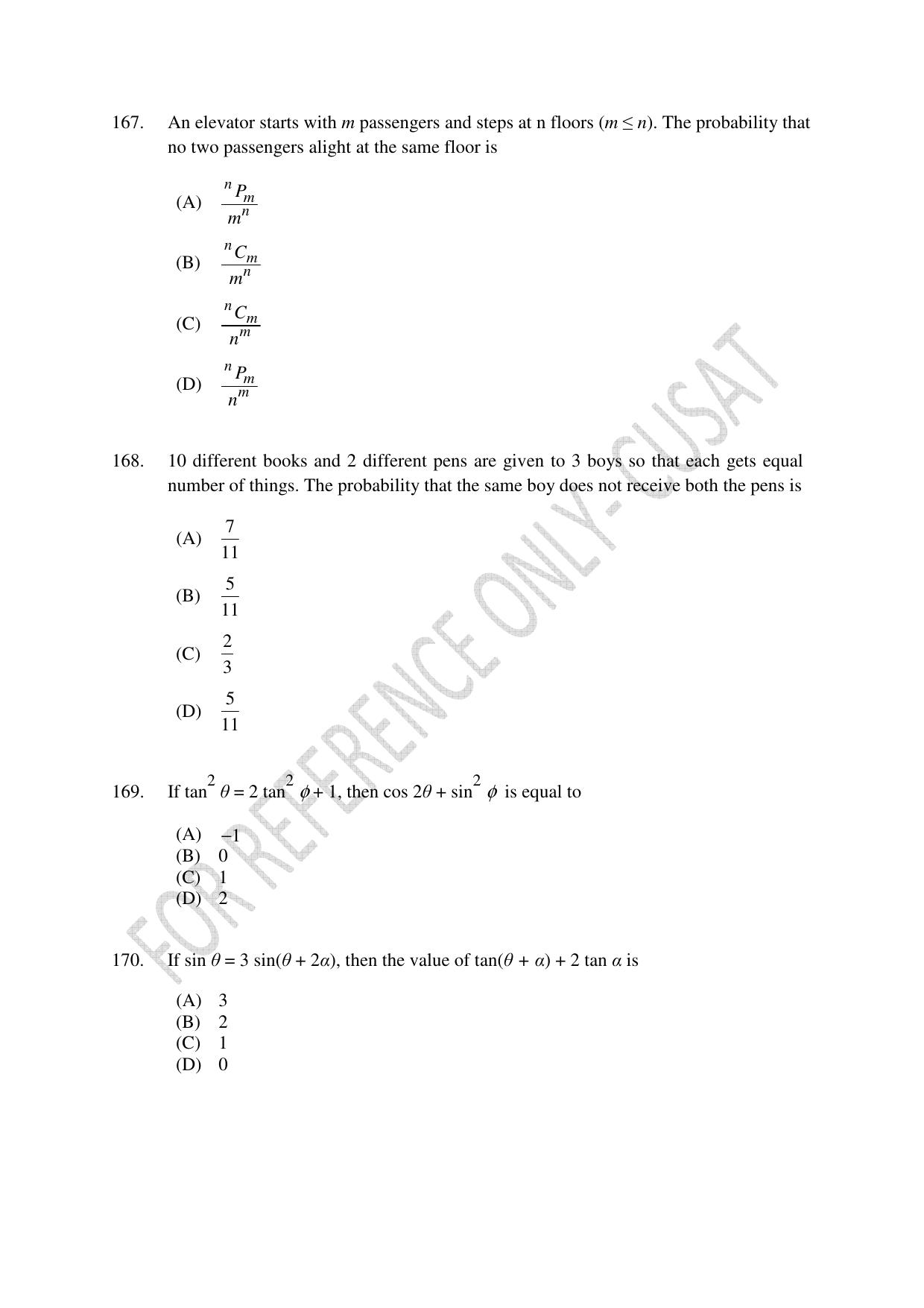 CUSAT CAT 2022 Test in Physics Chemistry and Mathematics Fourth Shift Question Paper - Page 42