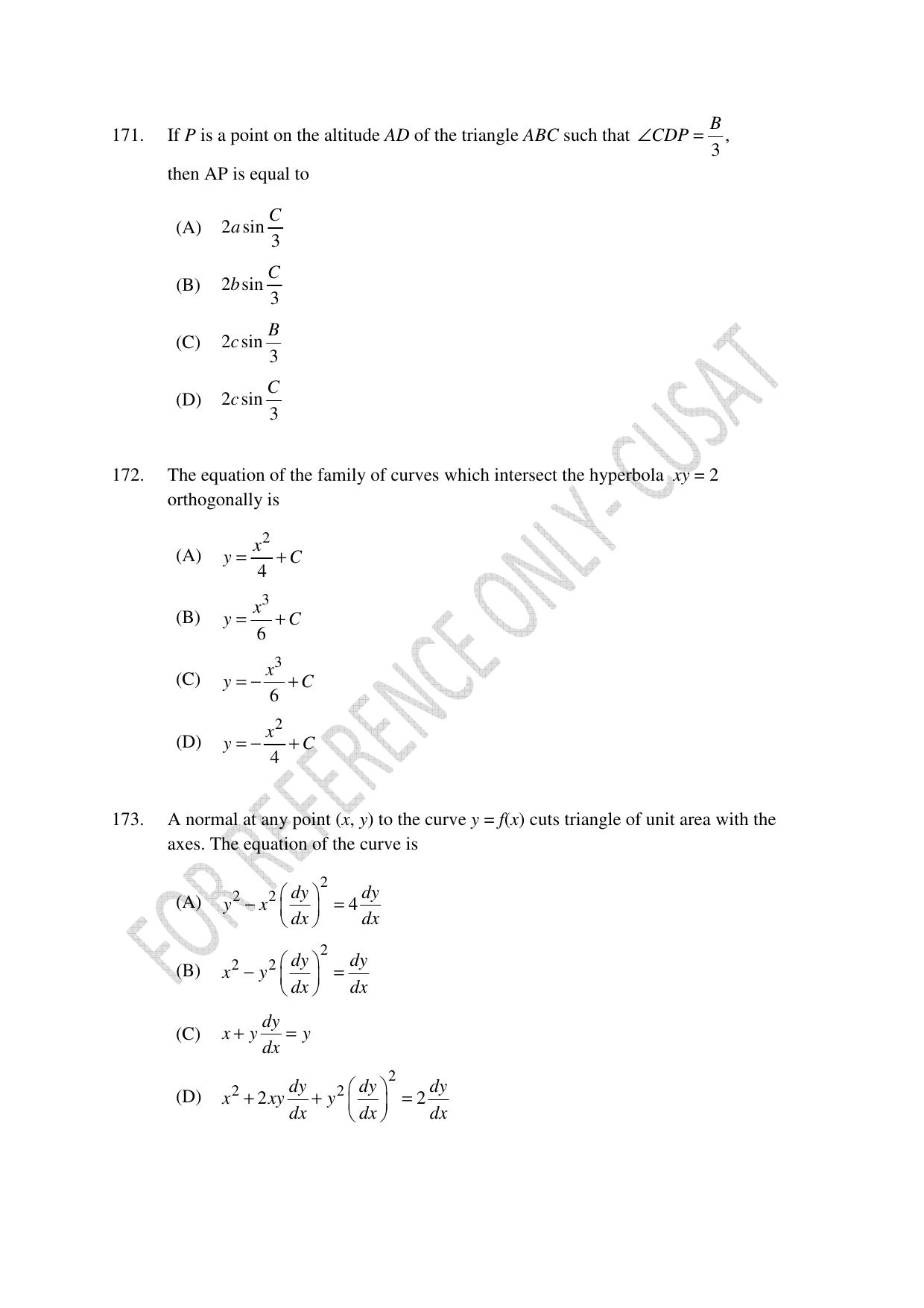 CUSAT CAT 2022 Test in Physics Chemistry and Mathematics Fourth Shift Question Paper - Page 43