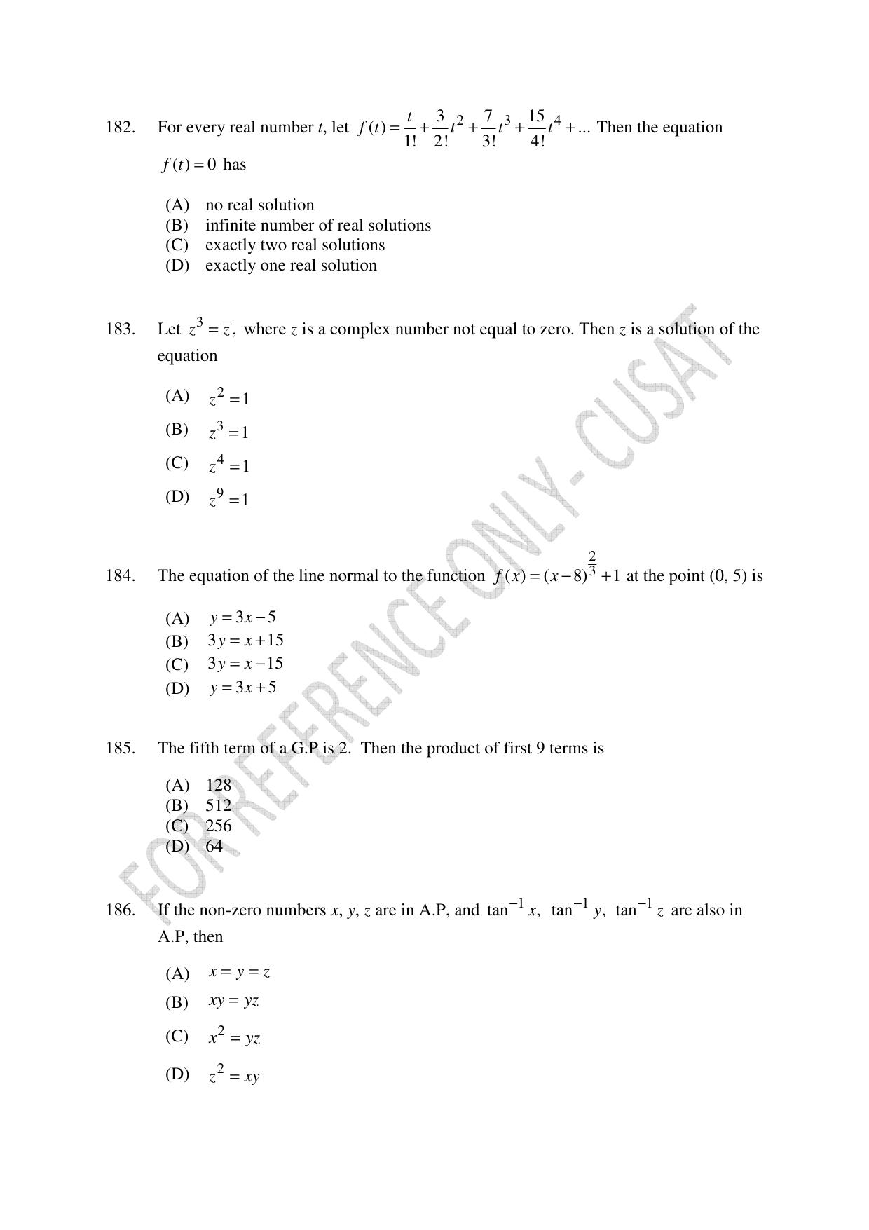 CUSAT CAT 2022 Test in Physics Chemistry and Mathematics Fourth Shift Question Paper - Page 46