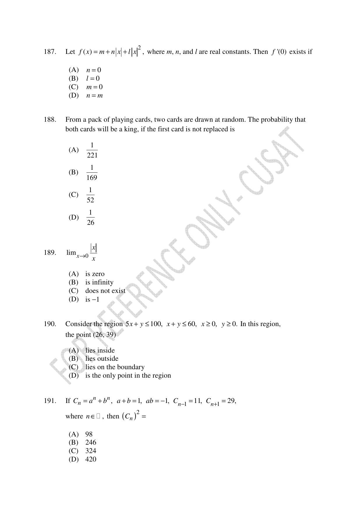 CUSAT CAT 2022 Test in Physics Chemistry and Mathematics Fourth Shift Question Paper - Page 47