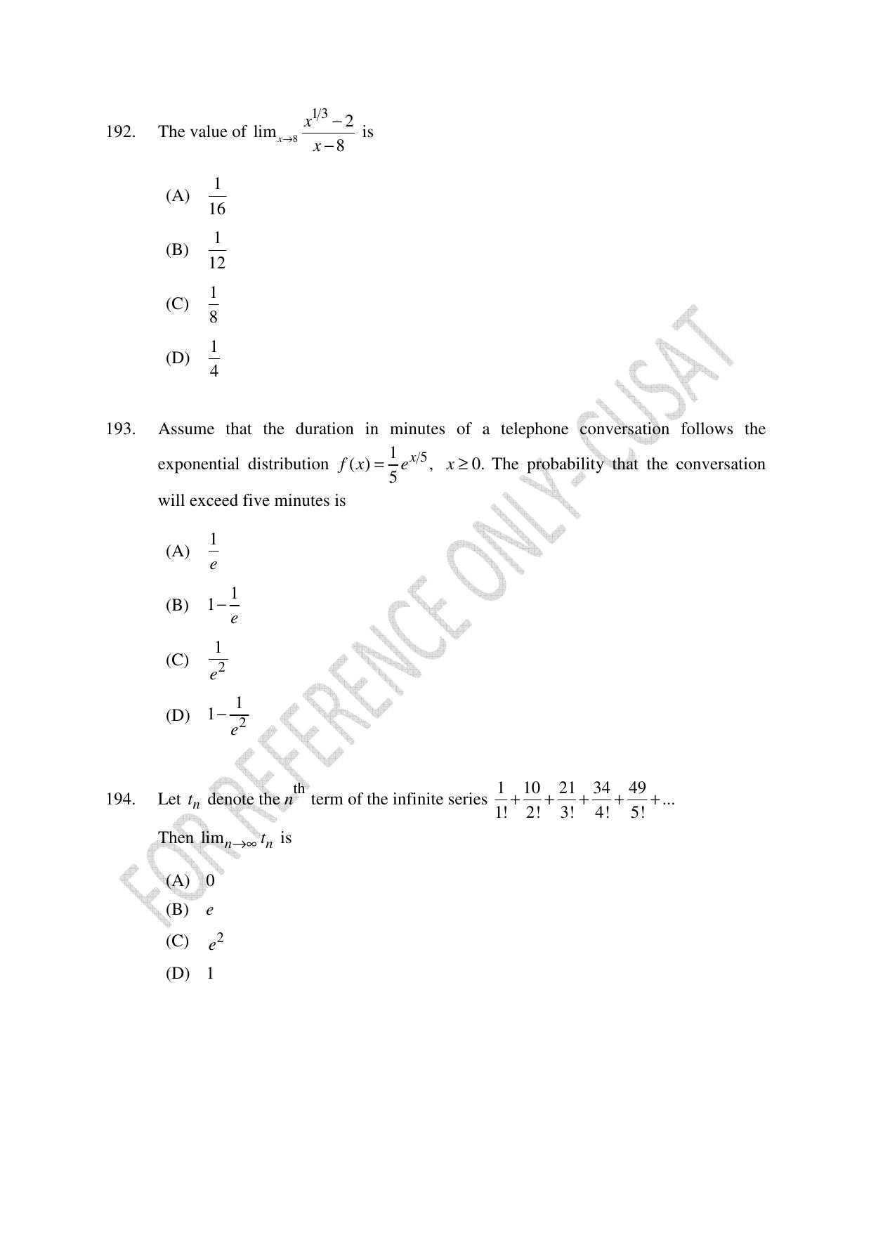 CUSAT CAT 2022 Test in Physics Chemistry and Mathematics Fourth Shift Question Paper - Page 48