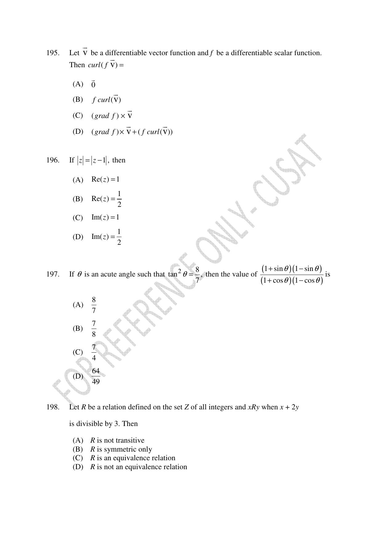 CUSAT CAT 2022 Test in Physics Chemistry and Mathematics Fourth Shift Question Paper - Page 49