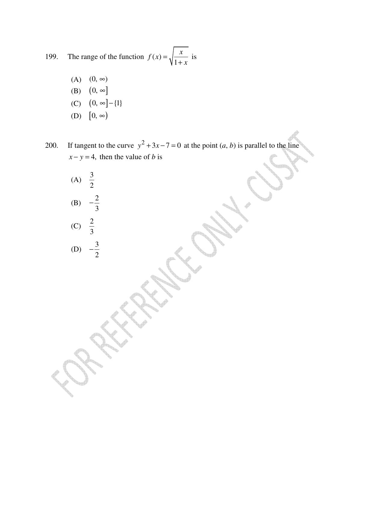 CUSAT CAT 2022 Test in Physics Chemistry and Mathematics Fourth Shift Question Paper - Page 50